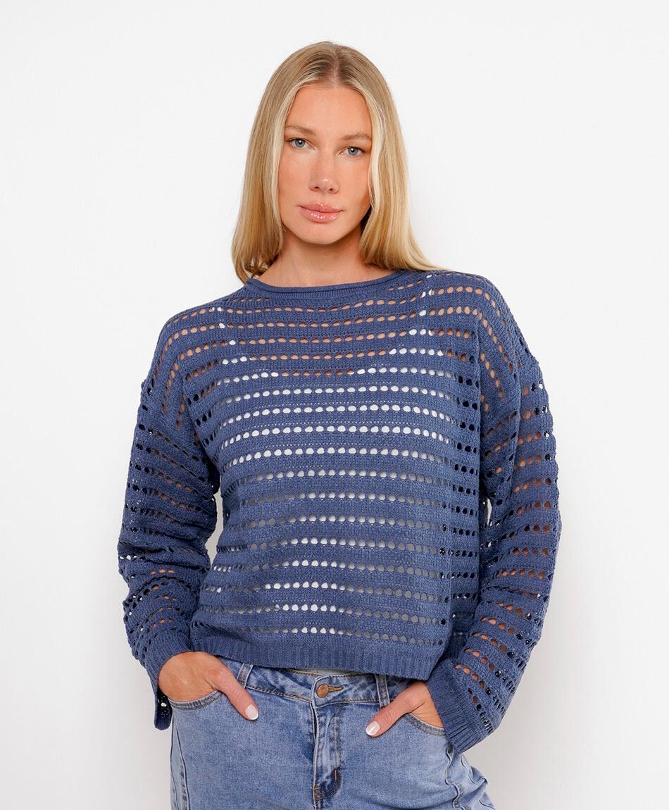 Sweater mujer calado azul