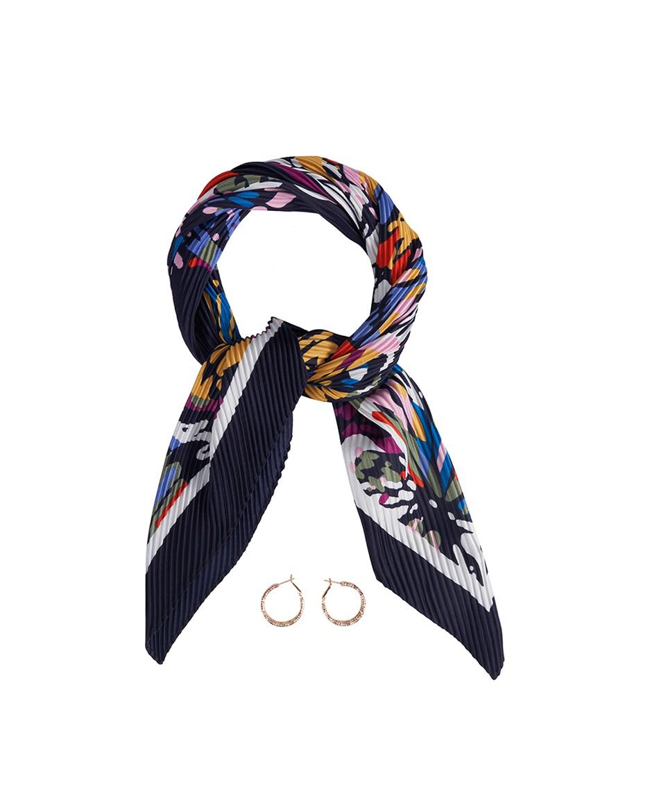 Set pa&ntilde;uelo + aros mujer print mix