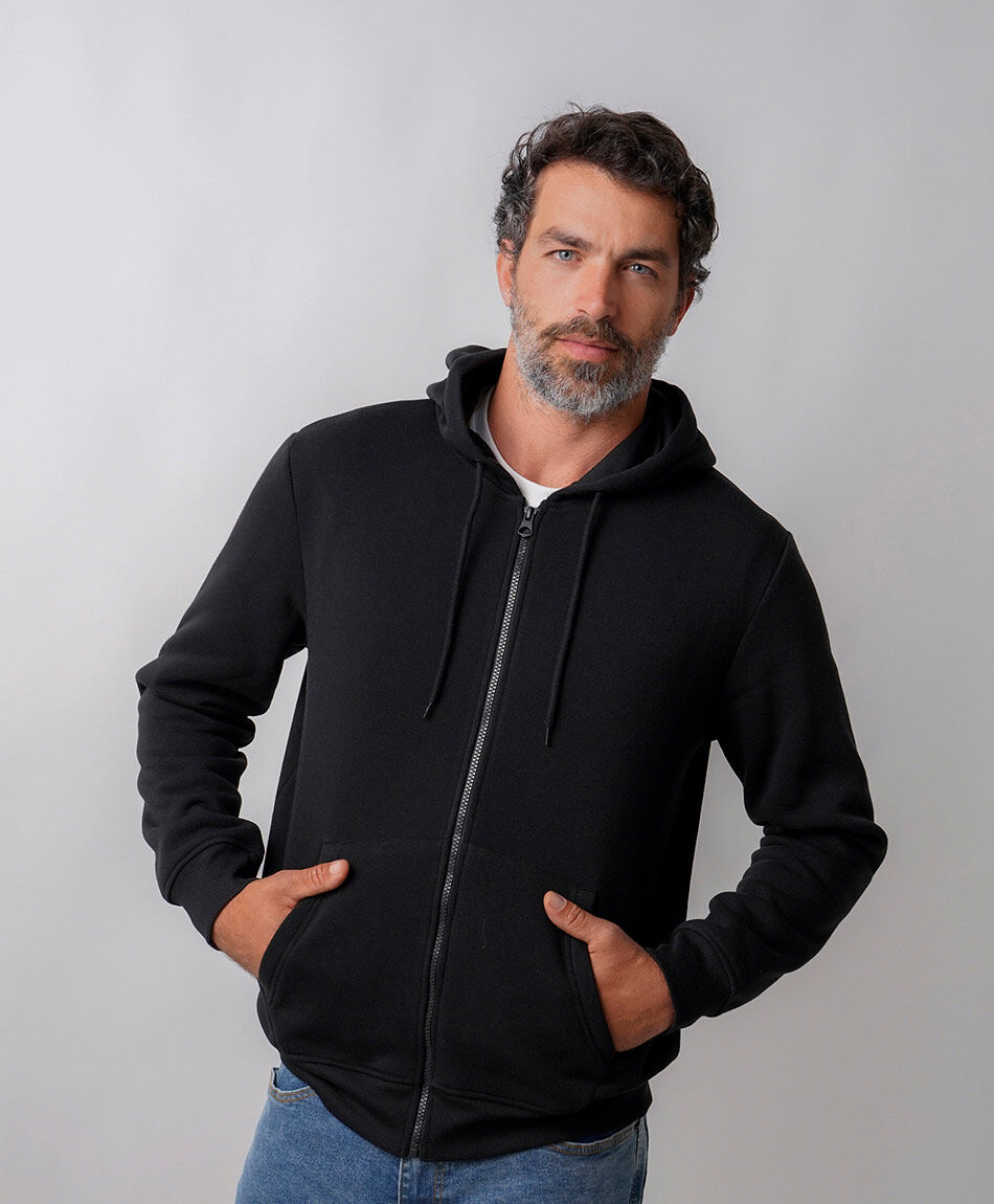 Buzo hombre liso b&aacute;sico negro cierre