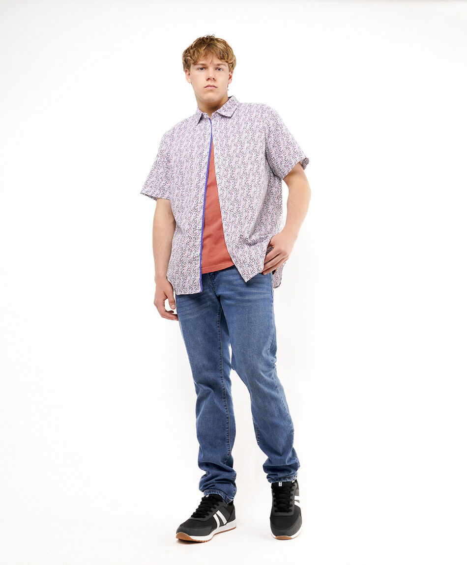 Camisa hombre estampado hojas multicolor