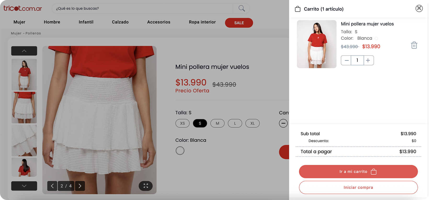 Captura de pantalla del producto con el carrito y el botón Agregar