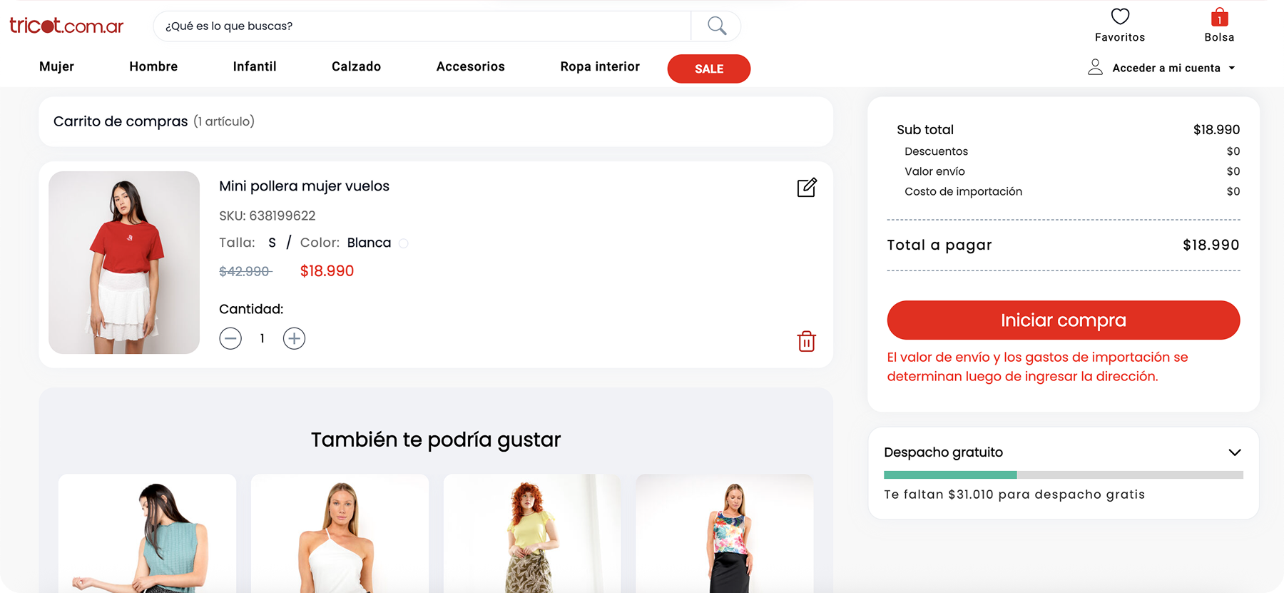 Captura de pantalla del producto con el carrito y el botón Agregar