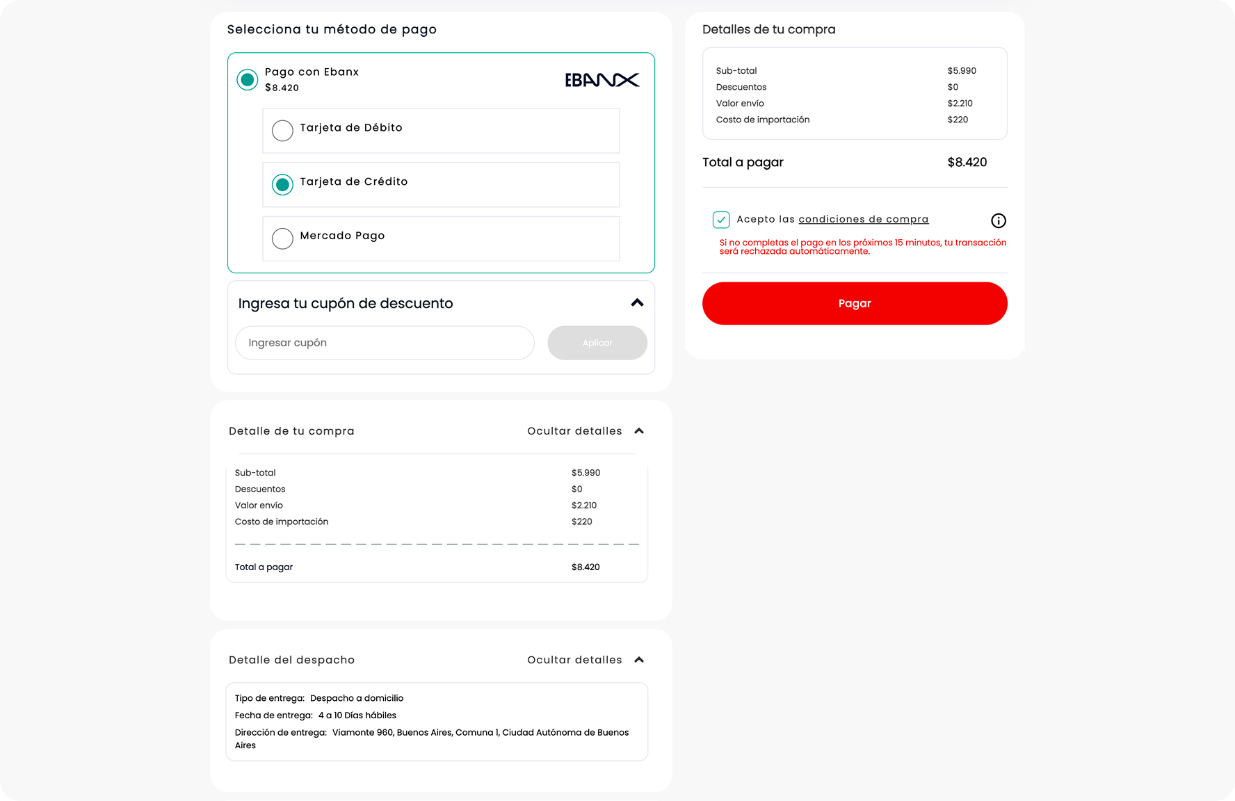 Captura de pantalla del producto con el carrito y el botón Agregar